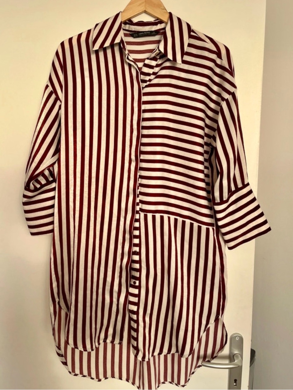 Zara Burgundy and White Striped Button-Down Shirt